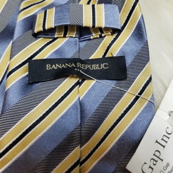 Banana Republic Silk Tie Yellow Blue Gray Stripes - Picture 3 of 4